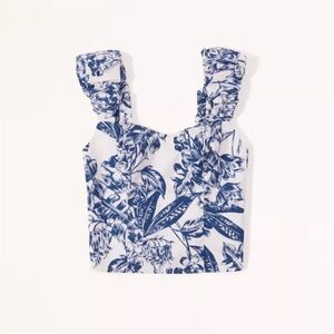 NEW w/TAGS Abercrombie blue and white floral Bubble Strap Poplin Top